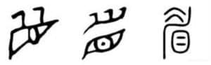 a photo shows how the word "eye" are written in Li Shu