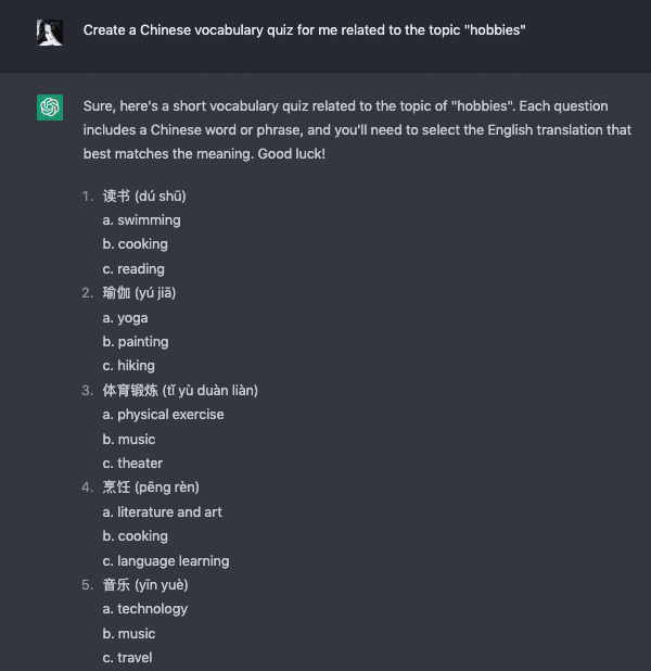 Using ChatGPT To quiz your vocabulary