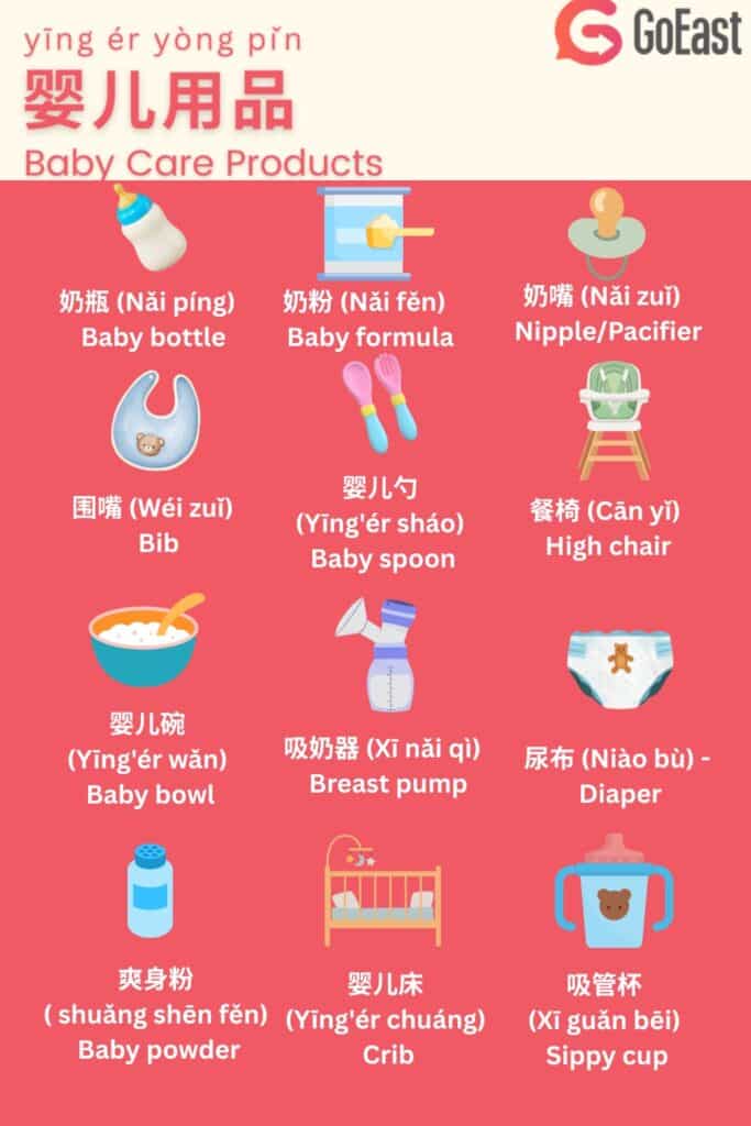 Chinese names of baby care products